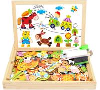 Mdy-Puzzles En Bois Magnétique, 100+ Pièces Jigsaw Avec Tableau Noir De Chevalet À Double Face Jouets Educatif, Pour Enfants Fille 3 4 5 Ans, Jouets Montessori Educatif Puzzle En Bois