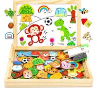 MDY-Puzzles en Bois Magnétique, 110 Pièces Jeux de Sport Animalier Jigsaw avec Tableau Noir de Chevalet à Double Face Jouets Educatif, Jouets Montessori Educatif pour Enfants Fille 3+ Ans