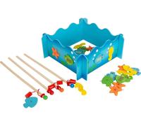 Mdy-Small Foot 8196 Pèche À La Ligne ""Monde Marin"" En Bois, Jeu Magnétique Avec Bassin De Pêche, Quatre Cannes À Pêche Et Poissons, À Partir De 3 Ans