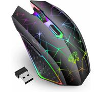 MDY-V7 LED Souris sans Fil, 2.4 GHz Rechargeable silencieuse Souris Optique avec récepteur USB Nano et Adaptateur de Type C pour PC/Tablette/Ordinateur Portable/Mac (Black)