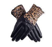 MdybF Gants Femmes PU À Imprimé Léopard pour l'Hiver Chauds - Noir - Taille Unique