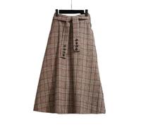 MdybF Jupes Femme Jupe À Carreaux Femmes d'automne Jupes Vintage d'hiver Jupe A-Line Dames Élégantes Jupes Longues De Laine Décontractée Décontractée-Kaki-m