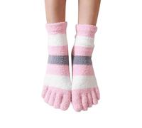 MdybF Lot de 3 paires de chaussettes à orteils pour femme - Chaussettes épaisses à cinq doigts - En polaire corail - Chaussettes à orteils moelleuses - Rayées douces et confortables, Rose, A