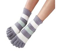 MdybF Lot de 3 paires de chaussettes à orteils pour femme - Chaussettes épaisses à cinq doigts - En polaire corail - Chaussettes à orteils moelleuses - Rayées douces et confortables