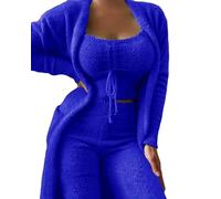 MdybF Pyjama Femme Ensembles Assortiels pour Femmes Automne-Pyjamas en Peluche Hivernale-Bleu (Pantalon Long)-M