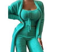 MdybF Pyjama Femme Ensembles Assortiels pour Femmes Automne-Pyjamas en Peluche Hivernale-Vert (Pantalon Long)-XL