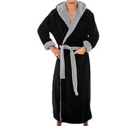 MdybF Robe de Chambre Manches Longues Poche Ceinture Couleur Unie Hommes Peignoir Hiver Chaud Capuche Longue Laine Home Pyjama-Gris Noir 1-5Xl