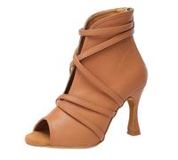 MDYTPT Chaussures de danse latine pour femme - Bottes de danse de salle de bal - Bottes de danse de valse - Rouge à talons hauts, Talon bronze 9 cm, 42 EU