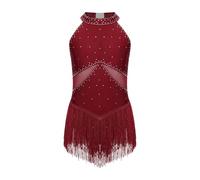 MDYTPT Justaucorps à franges pour fille - Robe de patinage artistique - Cha-cha - Tango - Danse latine, Rouge, 8