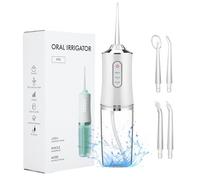 ME JO Hydropulseur portable sans fil pour nettoyage buccal - Irrigateur dentaire rechargeable avec 3 modes, design étanche, charge rapide USB, nettoyeur de dents facile à transporter (blanc)