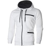 Me’s Sports Jacket Fashio Casual Me’s Hooded Jacket Classic All-Match Me’s Coat Outdoor Ruig Workout Me’s Hooded, D-White, XXL