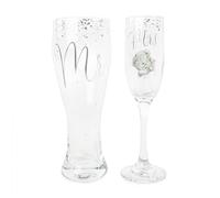 Me To You Tatty Teddy Mr & Mrs Coffret cadeau Verre à bière et flûte à champagne Collection officielle Mariage Argenté