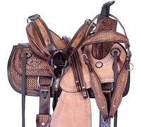 ME-WLS-106 Selle de cheval Western en cuir avec attache et collier de poitrine assorti 25,4 cm à 45,7 cm