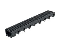 MEA Caniveau extérieur 1m avec Grille en Plastique recyclé Noir MEAPARK - Caniveaux pour terrasse, Piscine, Jardin - Largeur utile 10cm - Passage piéton