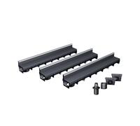 MEA Pack de 3 Caniveaux Extérieurs MEAPARK - Grille à Fente en PP Recyclé + Profil E-Blade B en INOX - Drainage Terrasse, Piscine, Jardin 15 Piéton - Largeur utile 10 cm