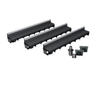 MEA Pack de 3 Caniveaux Extérieurs MEAPARK - Grille à Fente en PP Recyclé + Profil E-Blade S en INOX - Drainage Terrasse, Piscine, Jardin - Classe A15 Piéton - Largeur utile 10 cm