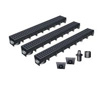 MEA Pack de 3 Caniveaux Extérieurs MEAPARK - Grille Passerelle en Polyamide - Drainage Terrasse, Piscine, Jardin - Classe B125 Véhicule léger - Largeur utile 10 cm