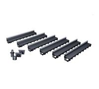 MEA Pack de 6 Caniveaux Extérieurs MEAPARK - Grille à Fente en PP Recyclé + Profil E-Blade L en INOX - Drainage Terrasse, Piscine, Jardin 15 Piéton - Largeur utile 10 cm