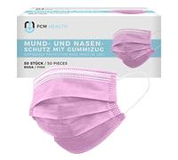 Mea Vita Masque médical jetable pour la bouche et le nez de type IIR, lot de 50, 3 couches, EN-14683, masque jetable, élastique (Rose)