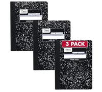 Mead Lot de 3 cahiers de composition, papier ligné large, 24,6 x 19,5 cm, 100 feuilles par carnet, marbre noir (38301), lot de 3