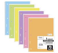 Mead Lot de 6 cahiers à spirale, 1 sujet, papier ligné universitaire, 20,3 x 26,4 cm, 70 feuilles, couleurs pastel assorties (830049-ECM)
