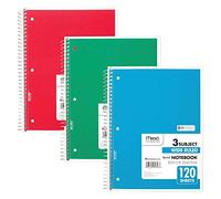 Mead spirale ordinateurs portables, 3-subject, 120-count Large ligné Feuilles, Rouge, Vert, bleu, 3-pack (73179 disque)