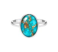 Meadows Bague en Argent Sterling 925 Ovale Pierre Précieuse Déclaration Bague pour Femmes Design Solitaire Boho Bijoux Cadeau R-16, 73 (23.2), Gemme, bleu cuivré turquoise