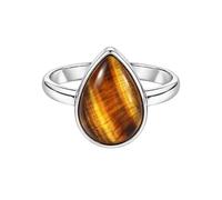 Meadows Bague solitaire en argent sterling 925 avec pierre précieuse, sertissage minimaliste, bijoux faits à la main R-12, 50 (15.9), Gemme, Oeil de tigre
