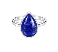 Meadows Bague solitaire en argent sterling 925 avec pierre précieuse, sertissage minimaliste, bijoux faits à la main R-12, 63 (20.1), Gemme, Lapis-lazuli