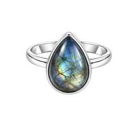 Meadows Bague solitaire en argent sterling 925 avec pierre précieuse, sertissage minimaliste, bijoux faits à la main R-12, 47 (15.0), Gemme, Labradorite