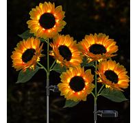 Meagoo Lot de 2 lampes solaires en forme de tournesol 800 mA avec véritables fleurs pour l'extérieur, lampes solaires étanches pour jardin, parterre de fleurs, allée, terrasse, porche, décoration
