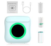 Meagtlva Mini imprimante thermique Bluetooth de poche sans encre avec papier thermique, étiquette et autocollant, imprimante de reçus portable pour photos, notes, mémo et liste de travail (bleu)