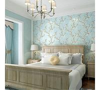 MEAIHOME American Country Papier peint non tissé 3D rétro Pastoral Flower Tree Version AB avec chambre à coucher, salon, chambre d'enfant, fond mural TV 1.73 'Wx32.8' L Non Encollé (Bleu clair)