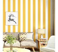 MEAIHOME Rouleau de papier peint sans colle pour chambre à coucher, café, restaurant, magasin de vêtements, TV, jaune et blanc 1,73 pi l x 32,8 pi non collé