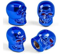 MEAJOO Lot de 4 bouchons de valve de pneu en forme de tête de mort avec anneau en caoutchouc pour voitures, VUS, camions, vélos, motos, vélos (bleu)
