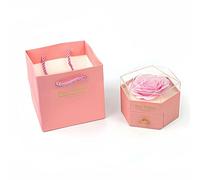 MEAKTSMI Élégant rangement de bijoux floraux hexagonaux avec fleurs immortelles portable pour des surprises romantiques et des cadeaux spéciaux