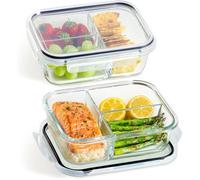 Meal Prep Containers Verre Avec Compartiment-Lot De 2 Boîtes Alimentaires À 3 Compartiments 1L-Compatibles Micro-Ondes,Lave-[Ji63]