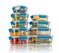 Meal Prep Lot de 18 boîtes de conservation alimentaires en verre (9 récipients, 9 couvercles transparents) Passe au lave-vaisselle, au micro-ondes et au congélateur - Anti-fuite, sans BPA