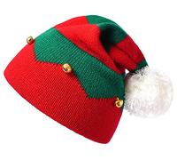 Mealah Bonnets tricotés Elfe de Noël avec Pompon Père Noël tête de Mort, Rouge/Vert avec Clochette, L/Taille Unique