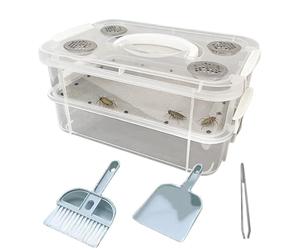 Mealworm Breeding Box, Clear Feeding Container, Fine Mesh with Ventilated Lid, Yellow Corn Worm Rearing Kit, Pet Feeding Bin with Modular Design, Reptile Bird Food for Lizards and Frogs