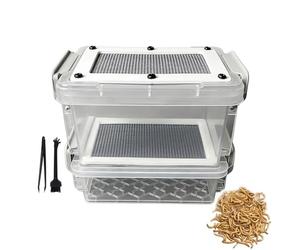 Mealworm Breeding Container - Silkworms Poop Filtering Case, with Tweezer and Brush Odor-Proof Mealworm Nesting Box | for Sugar Glider Chicken Lizard Frog Tortoise