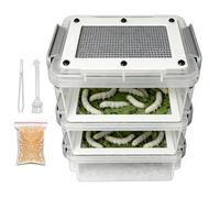 Mealworm Breeding Kit - Three Layer Rearing Bin | 19x11x7cm Corn Worm Feeder Box, High Capacity Multi Tier Farming Setup, Stackable Rearing Container Storage System