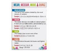Mean Median Mode & Range Math Educational Poster, Data Analysis Learning Chart for Classroom Decor, School Wall Art for Teachers Kids(Framed,08x12inch(20x30cm))
