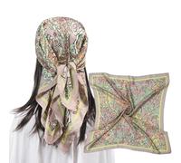 MEANBEAUTY Femme Bandana Écharpe Square Carré 70 x 70 cm Satin de Soie Multifonction Floral Impression Foulard -Floral 11