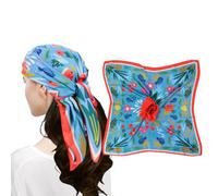 MEANBEAUTY Femme Bandana Écharpe Square Carré 70 x 70 cm Satin de Soie Multifonction Floral Impression Foulard -Floral 18