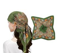 MEANBEAUTY Femme Bandana Écharpe Square Carré 70 x 70 cm Satin de Soie Multifonction Floral Impression Foulard -Floral-4