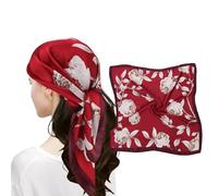 MEANBEAUTY Femme Bandana Écharpe Square Carré 70 x 70 cm Satin de Soie Multifonction Floral Impression Foulard -Floral-3