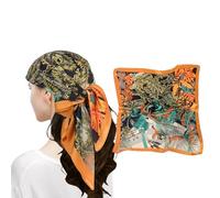 MEANBEAUTY Femme Bandana Écharpe Square Carré 70 x 70 cm Satin de Soie Multifonction Floral Impression Foulard -Floral-7