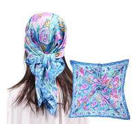 MEANBEAUTY Femme Bandana Écharpe Square Carré 70 x 70 cm Satin de Soie Multifonction Floral Impression Foulard -Floral 9