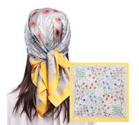 MEANBEAUTY Femme Bandana Écharpe Square Carré 70 x 70 cm Satin de Soie Multifonction Floral Impression Foulard -Floral-7